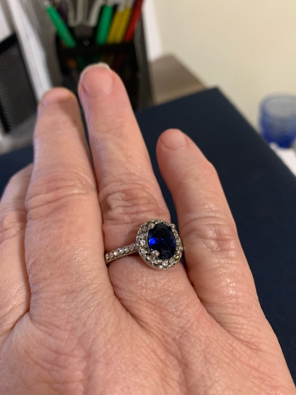 Deep Blue Halo Ring - Sparkling Sapphire-Color Center